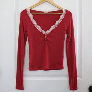 Urban Outfitters Diana Layering Lace-Trim Henley Top